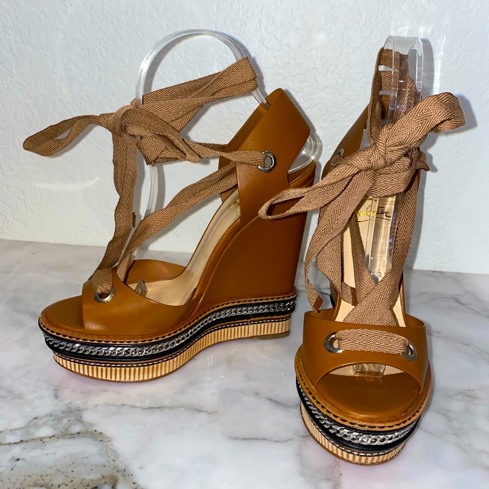 Christian Louboutin Tribuli tan wedges, sz 38 brand new